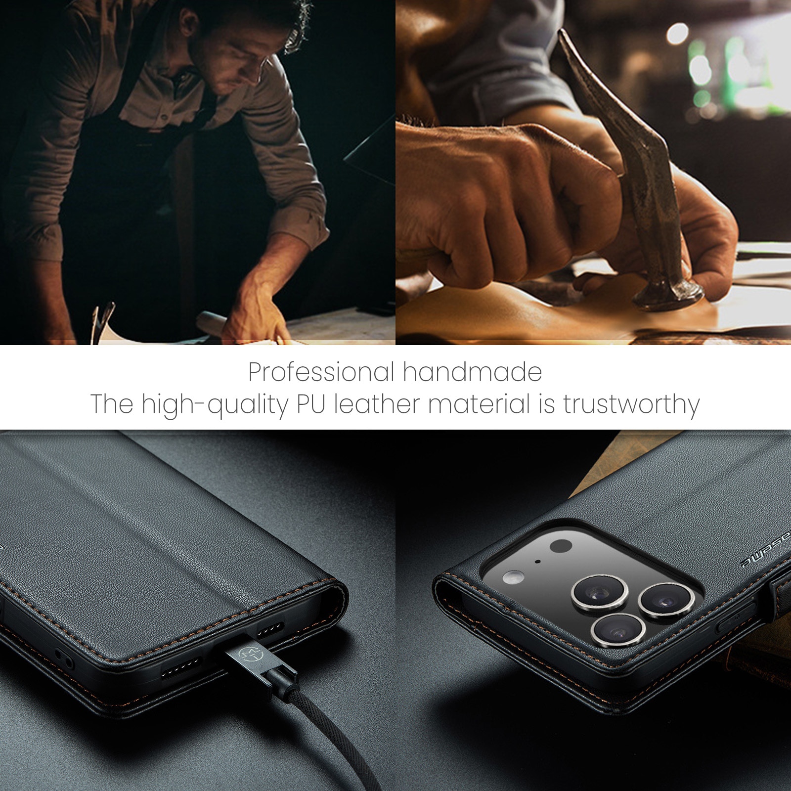 Slim Plånboksfodral RFID-skydd iPhone 17 Pro Max Svart