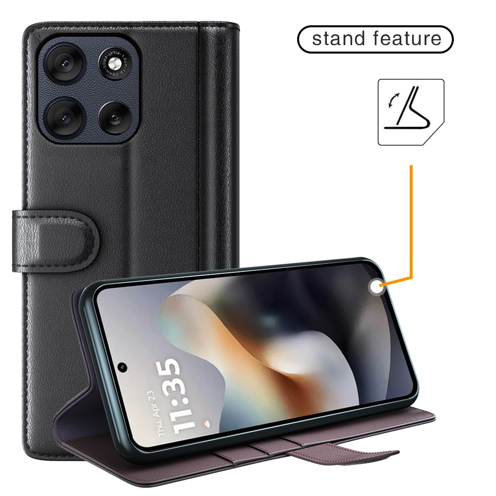 Äkta Läderfodral Motorola Moto G56 Svart