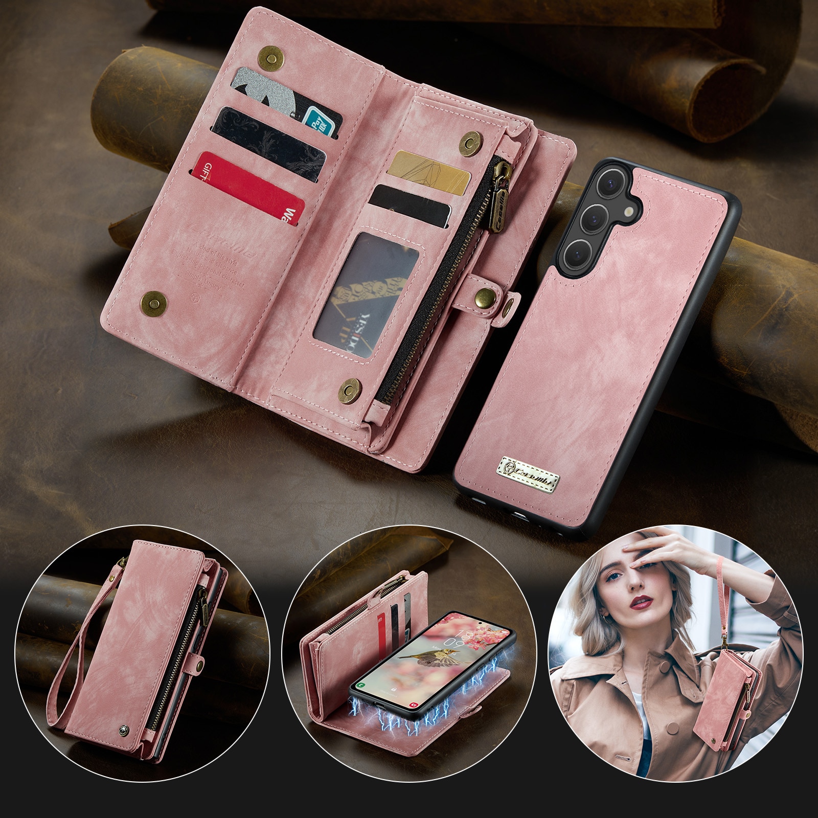 Multi-slot Plånboksfodral Samsung Galaxy S25 FE Rosa