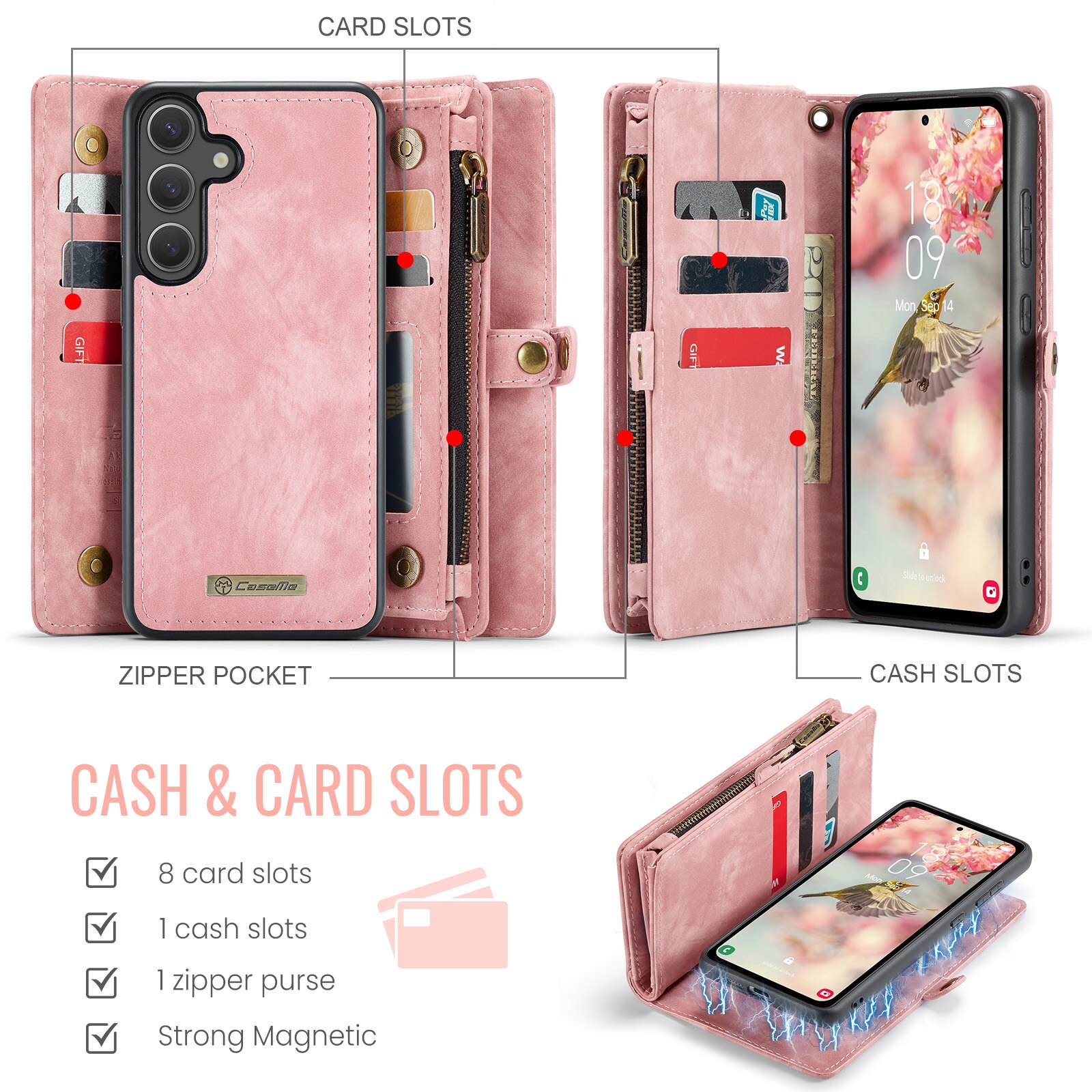 Multi-slot Plånboksfodral Samsung Galaxy S25 FE Rosa