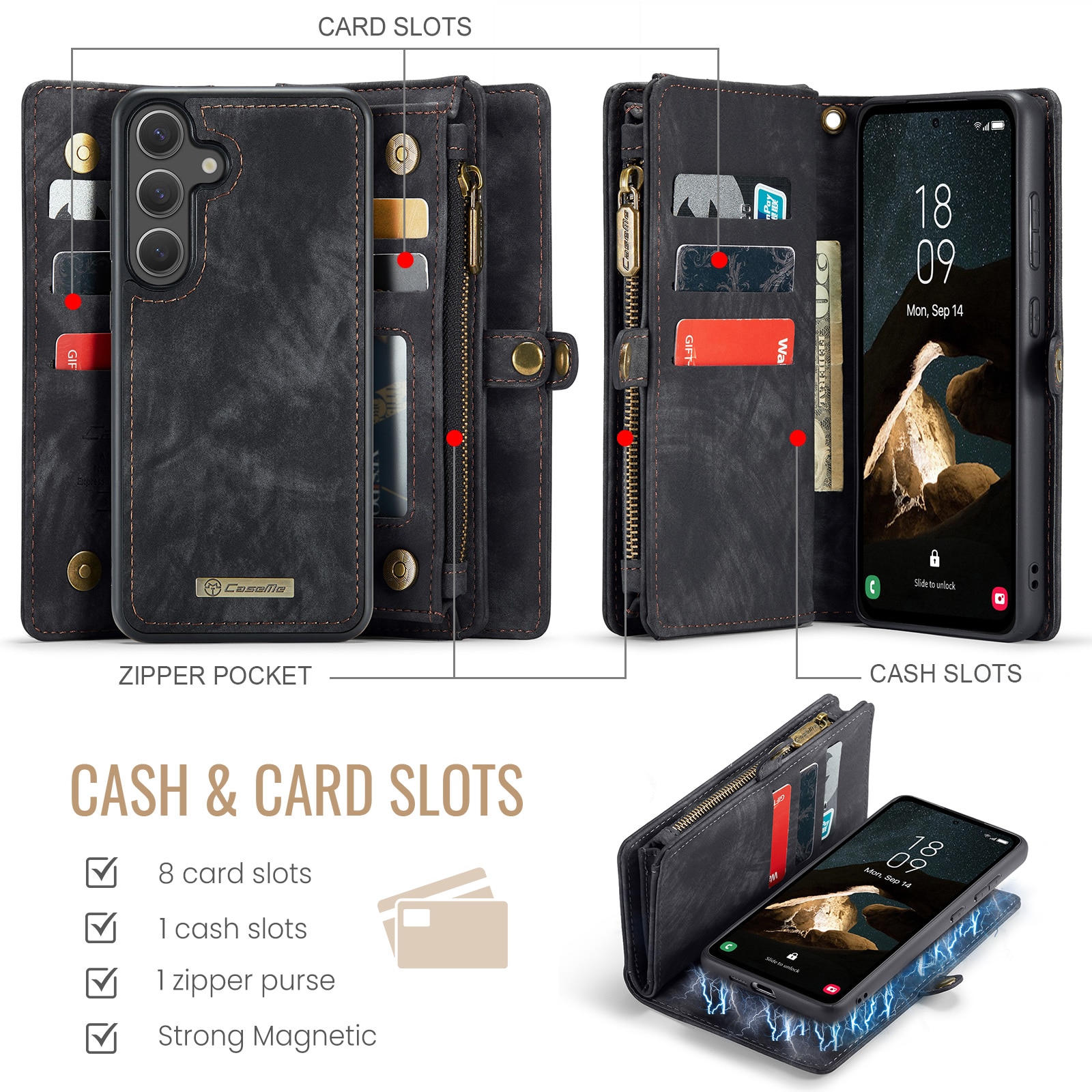 Multi-slot Plånboksfodral Samsung Galaxy S25 FE Grå