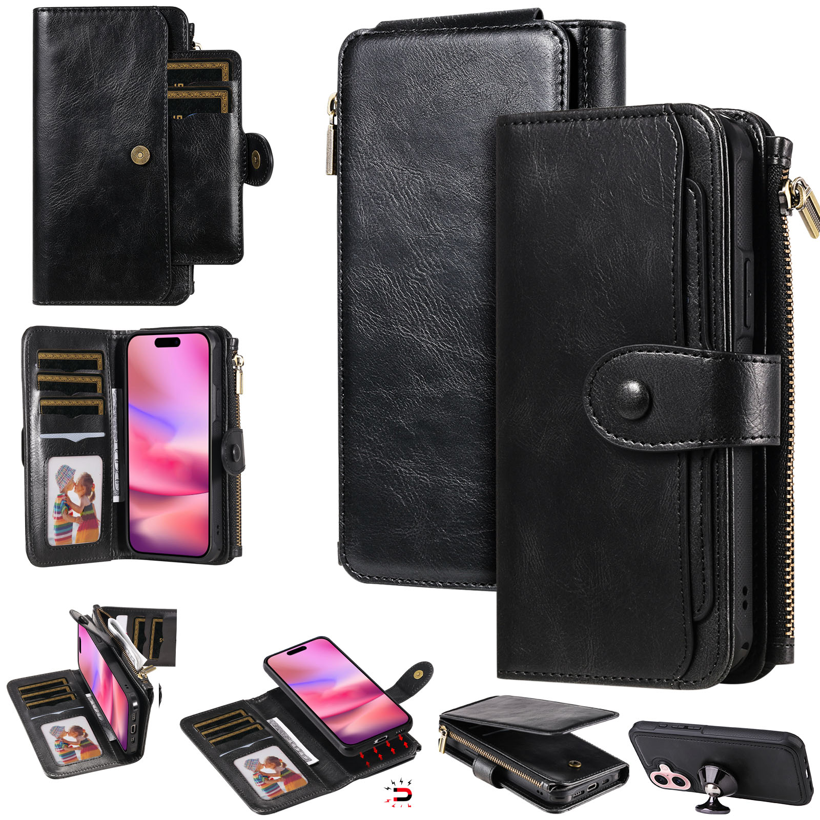 Magnet Leather Multi-Wallet iPhone 17 svart