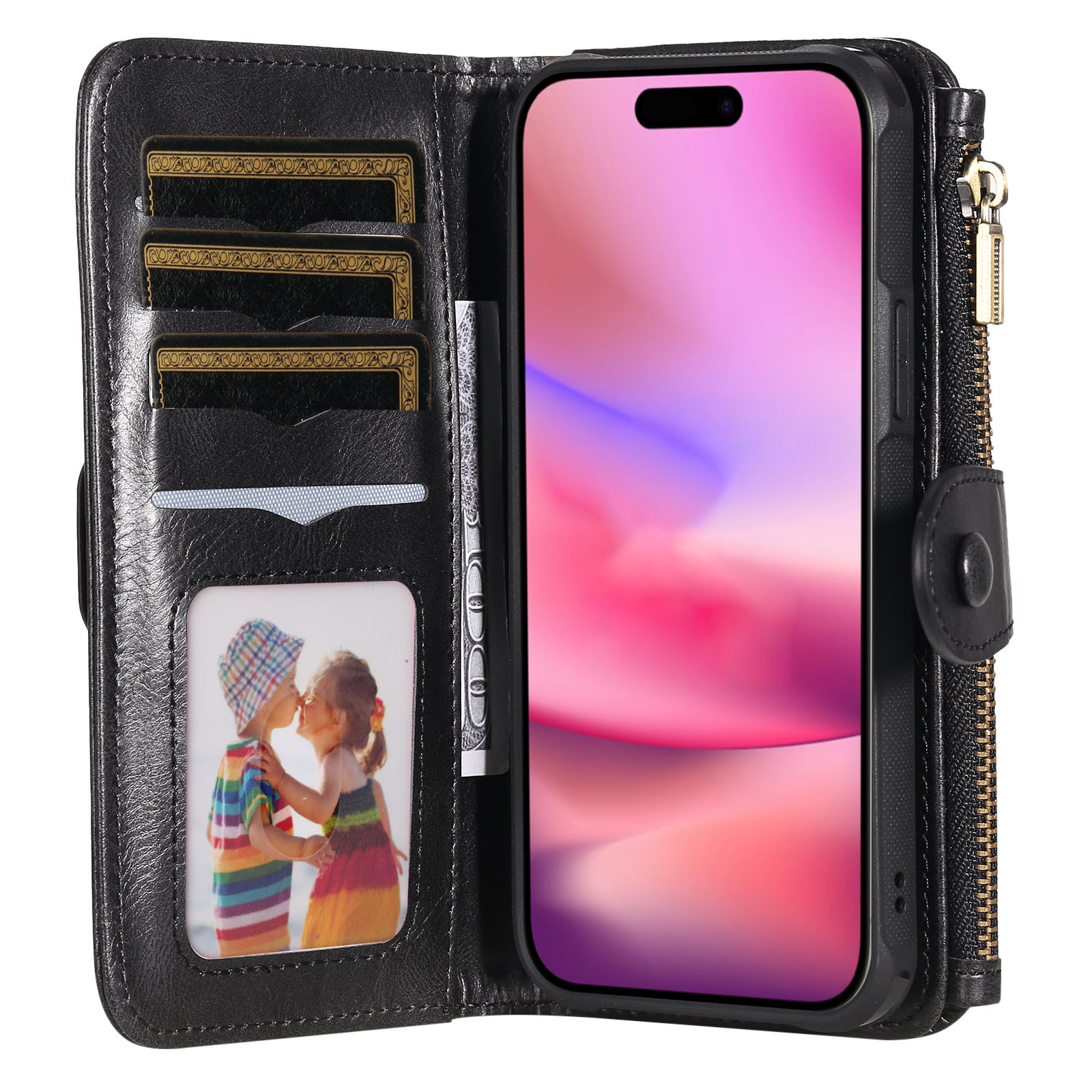 Magnet Leather Multi-Wallet iPhone 17 svart