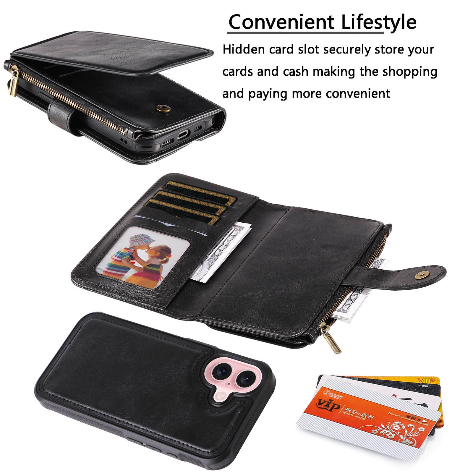 Magnet Leather Multi-Wallet iPhone 17 svart