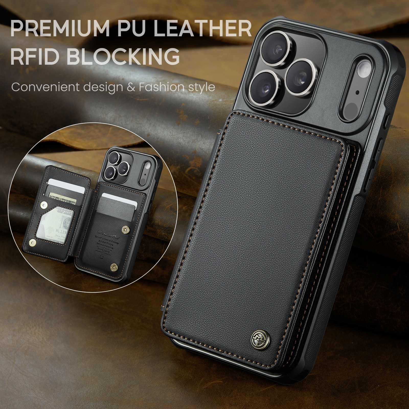Plånboksskal RFID-skydd iPhone 17 Pro svart