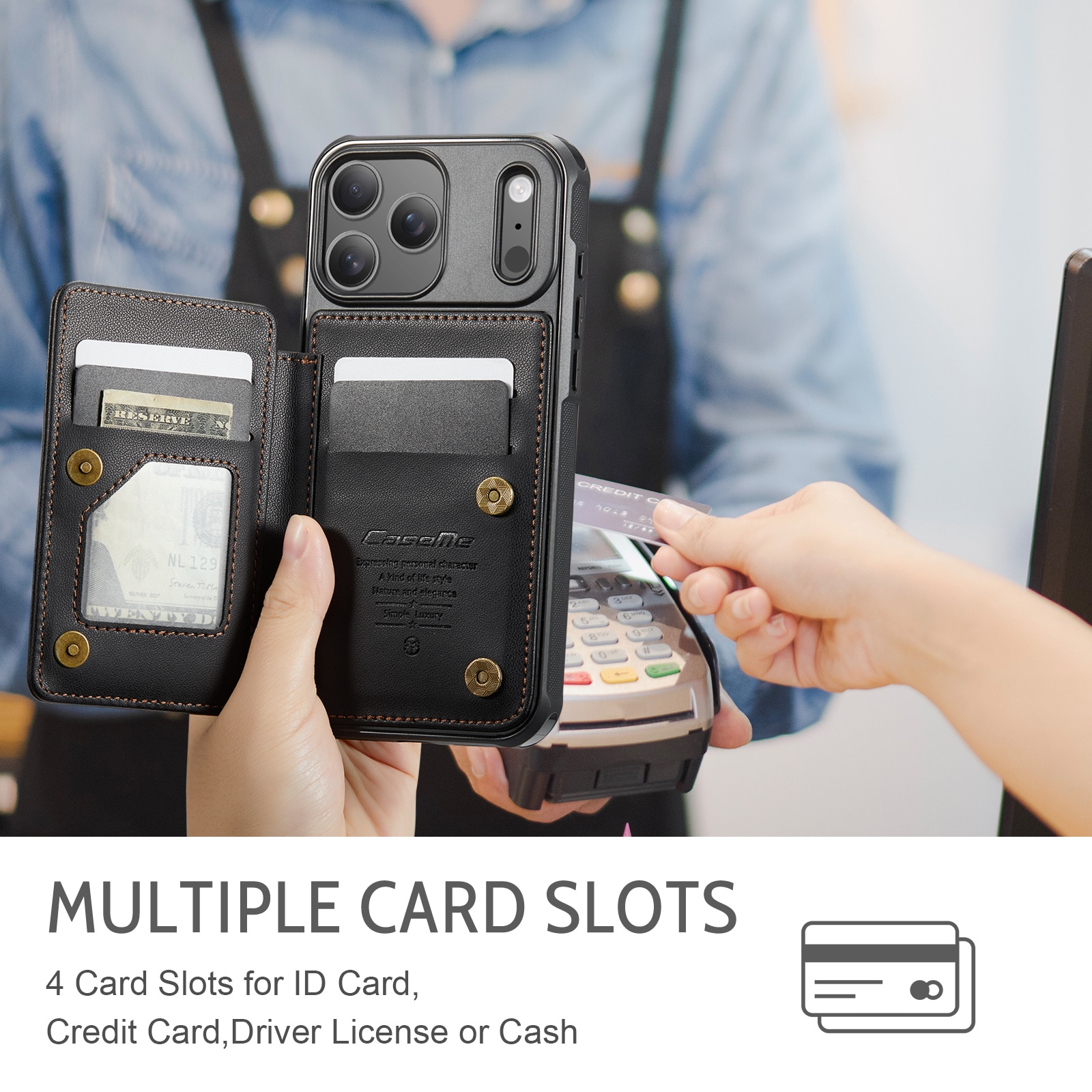 Plånboksskal RFID-skydd iPhone 17 Pro Max svart