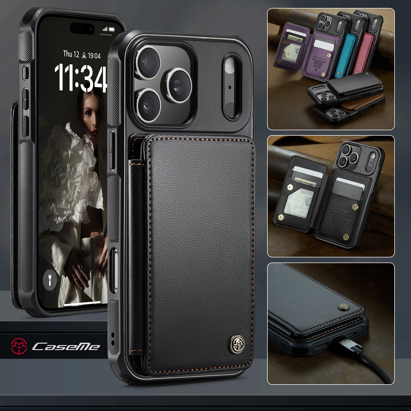 Plånboksskal RFID-skydd iPhone 17 Pro Max svart