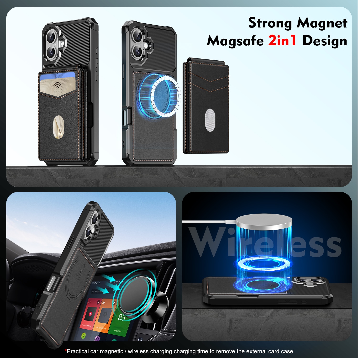 Magnetiskt skal med korthållare iPhone 17 Svart