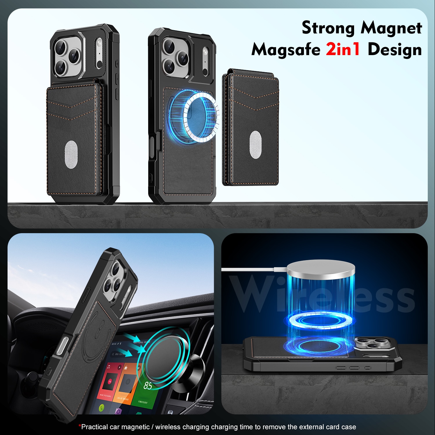 Magnetiskt skal med korthållare iPhone 17 Pro Max Svart