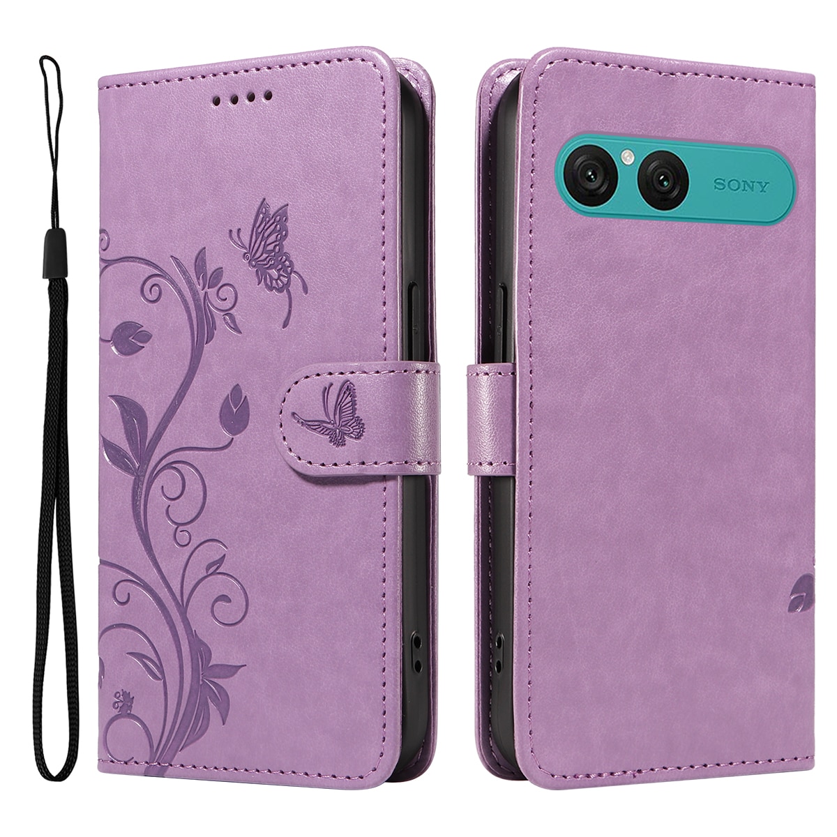 Läderfodral Fjärilar Sony Xperia 10 VII Lila