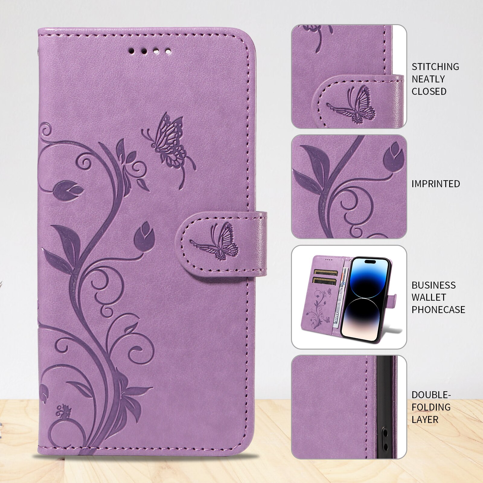 Läderfodral Fjärilar Sony Xperia 10 VII Lila