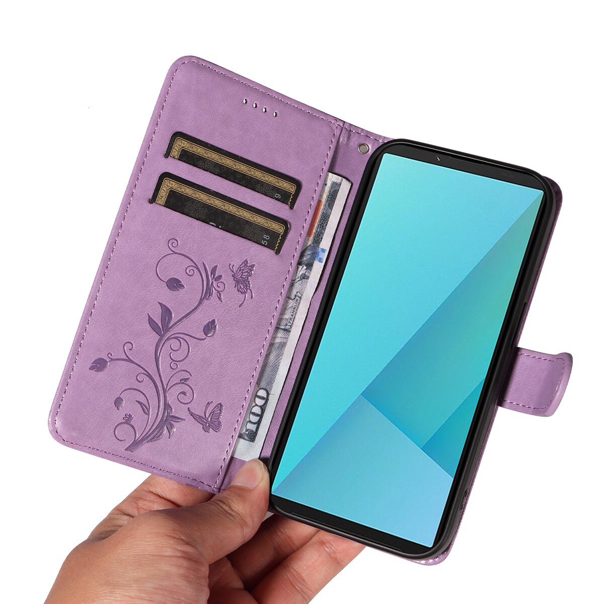 Läderfodral Fjärilar Sony Xperia 10 VII Lila