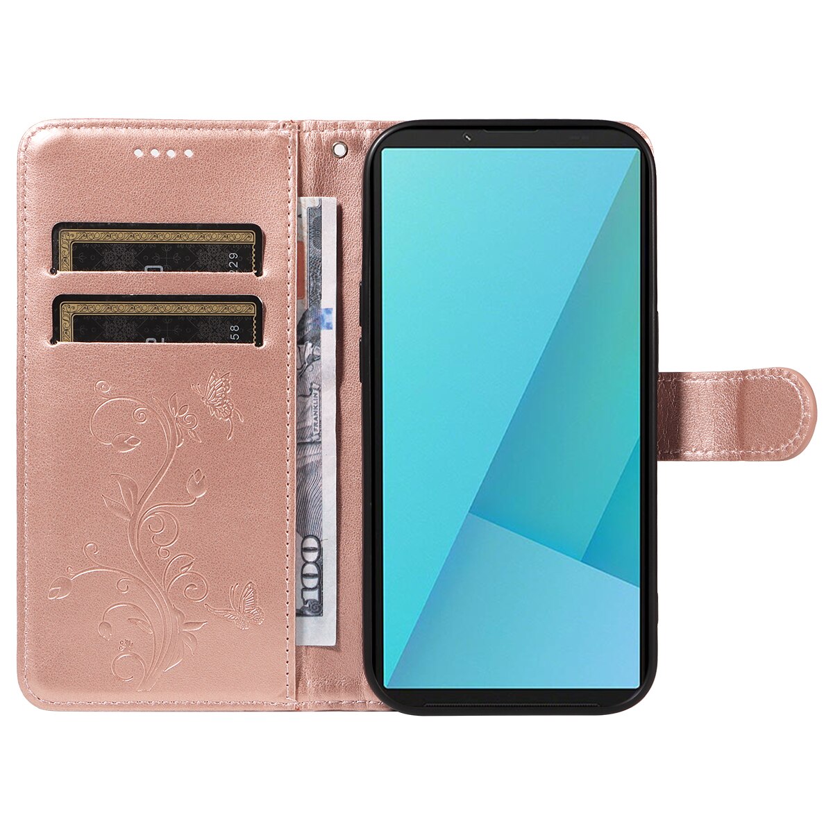 Läderfodral Fjärilar Sony Xperia 10 VII Roséguld