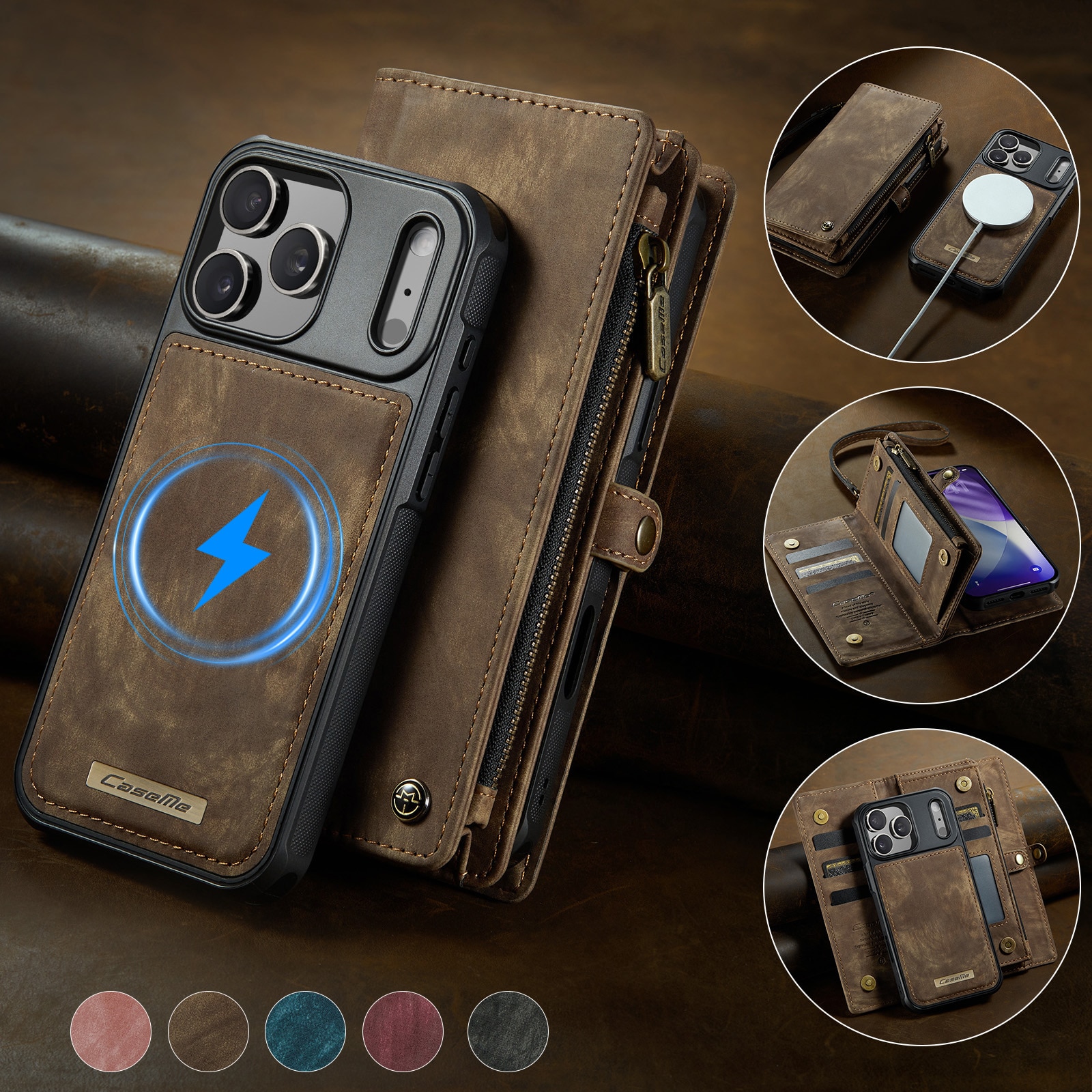 Multi-slot Plånboksfodral iPhone 17 Pro Max Brun