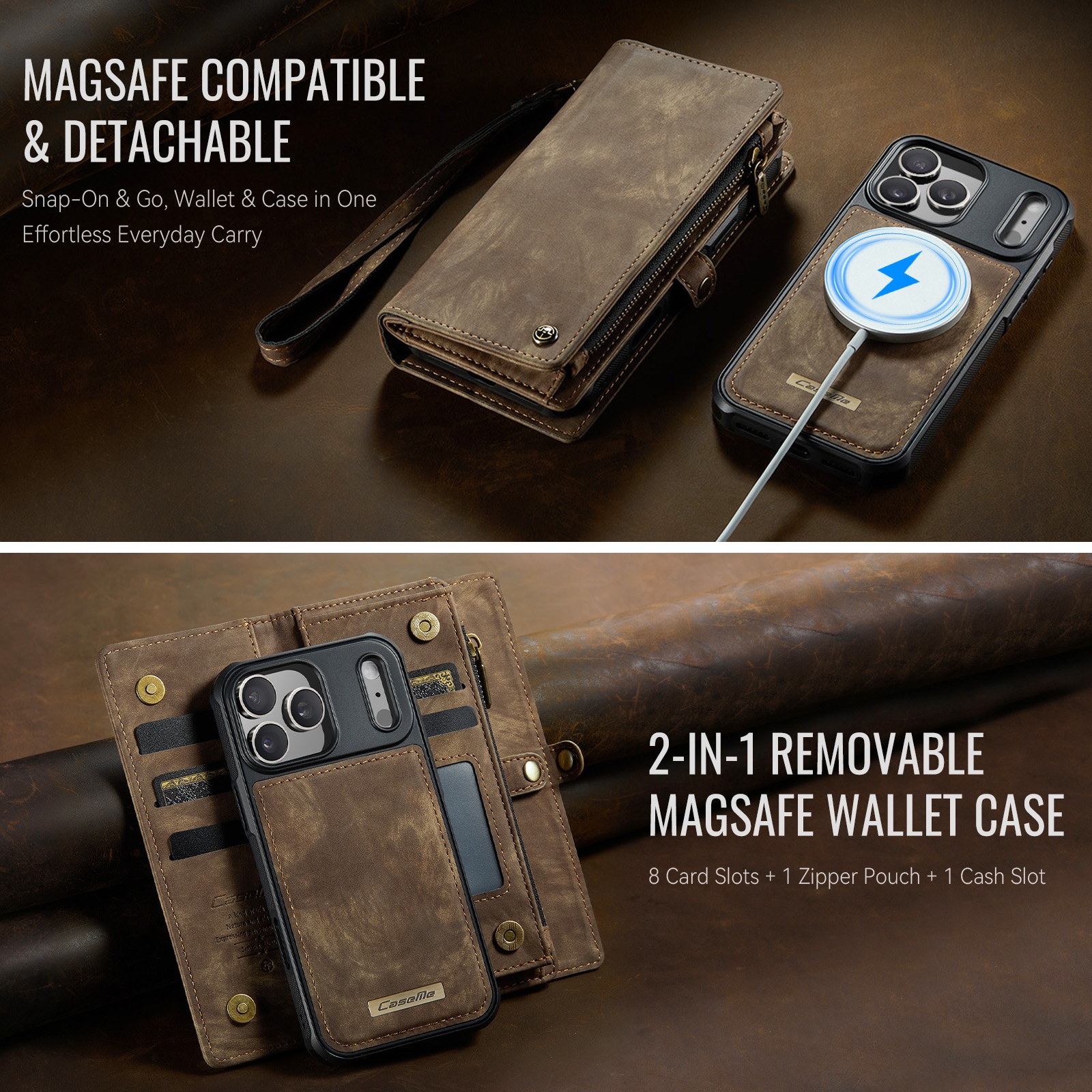 Multi-slot Plånboksfodral iPhone 17 Pro Brun