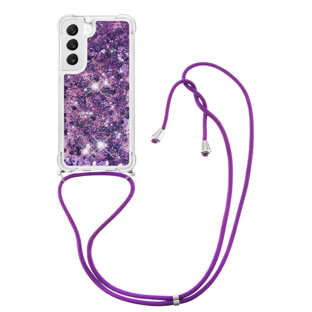 Glitter Powder TPU Skal Halsband Samsung Galaxy S23 lila