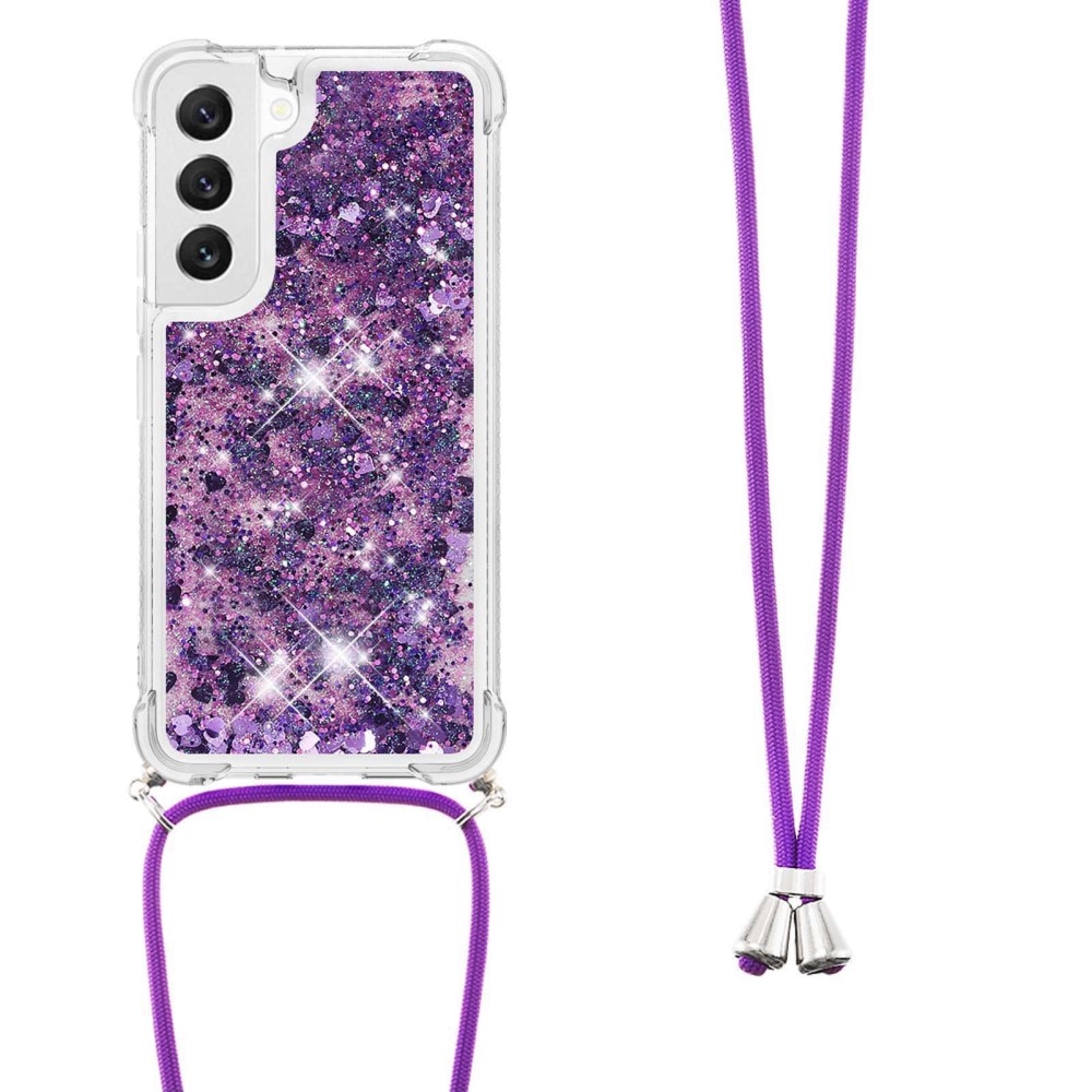 Glitter Powder TPU Skal Halsband Samsung Galaxy S23 lila