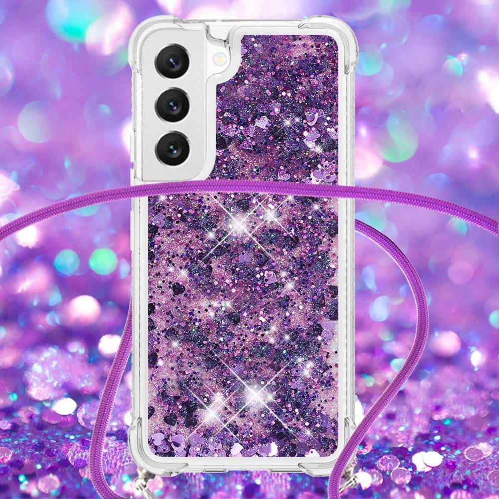 Glitter Powder TPU Skal Halsband Samsung Galaxy S23 lila