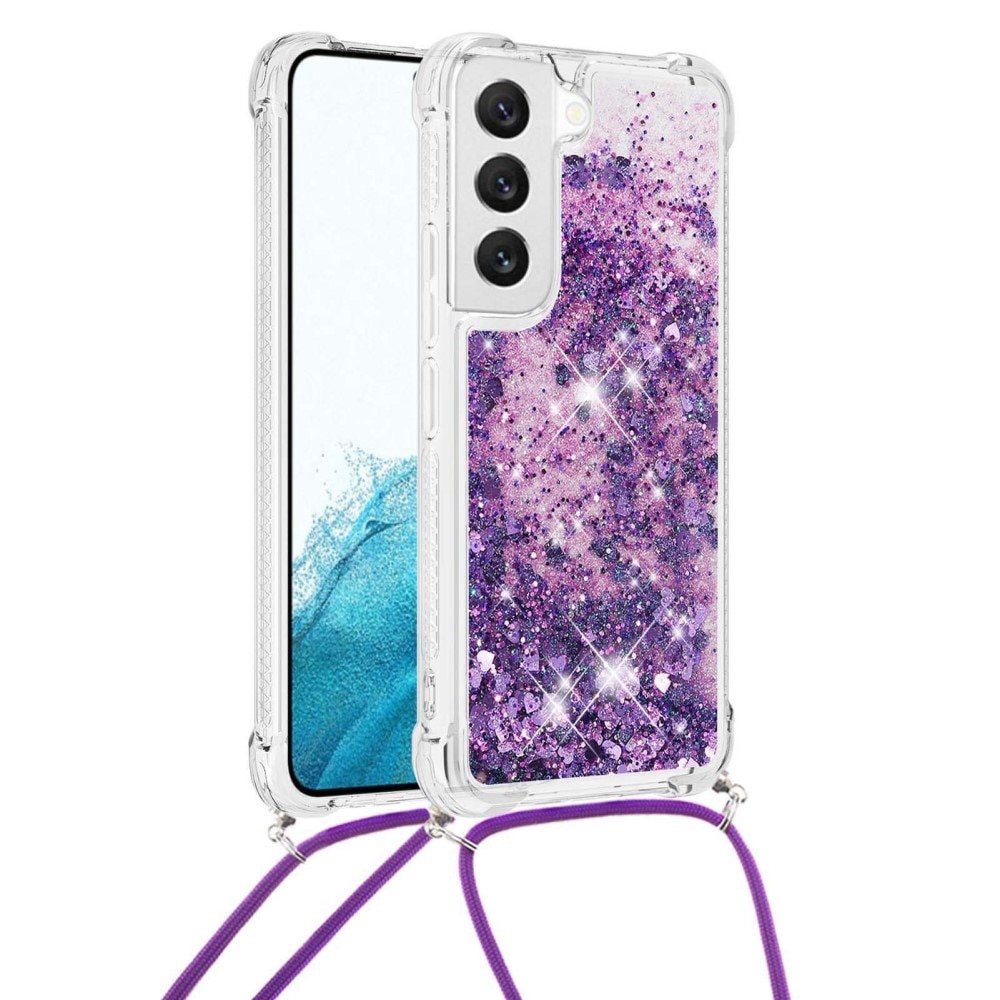 Glitter Powder TPU Skal Halsband Samsung Galaxy S23 lila