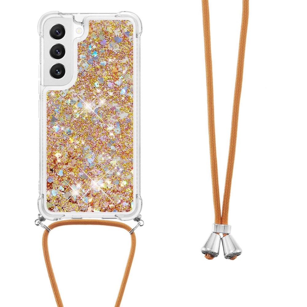 Glitter Powder TPU Skal Halsband Samsung Galaxy S23 guld
