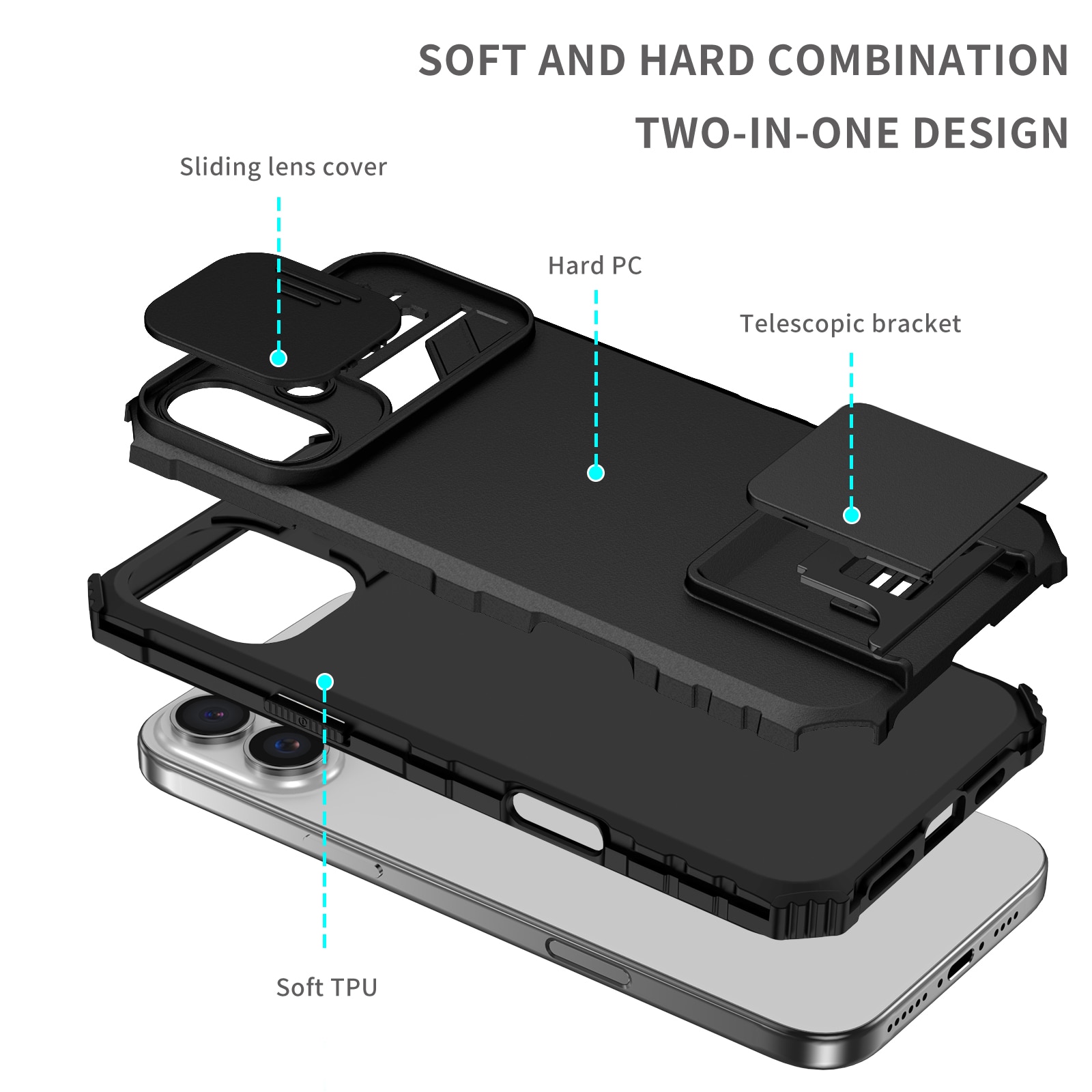 iPhone 17 Kickstand Skal Kameraskydd Svart