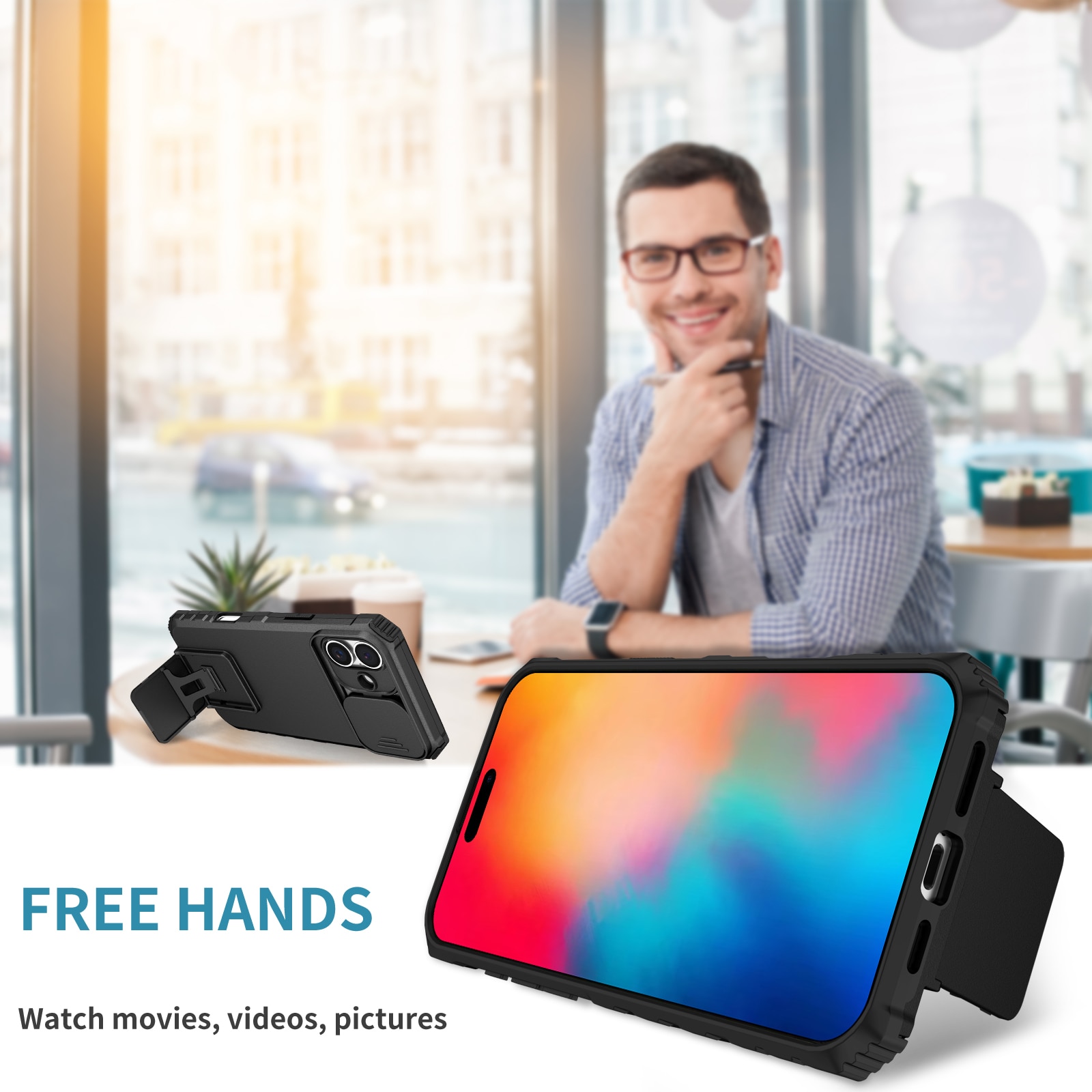 iPhone 17 Kickstand Skal Kameraskydd Svart