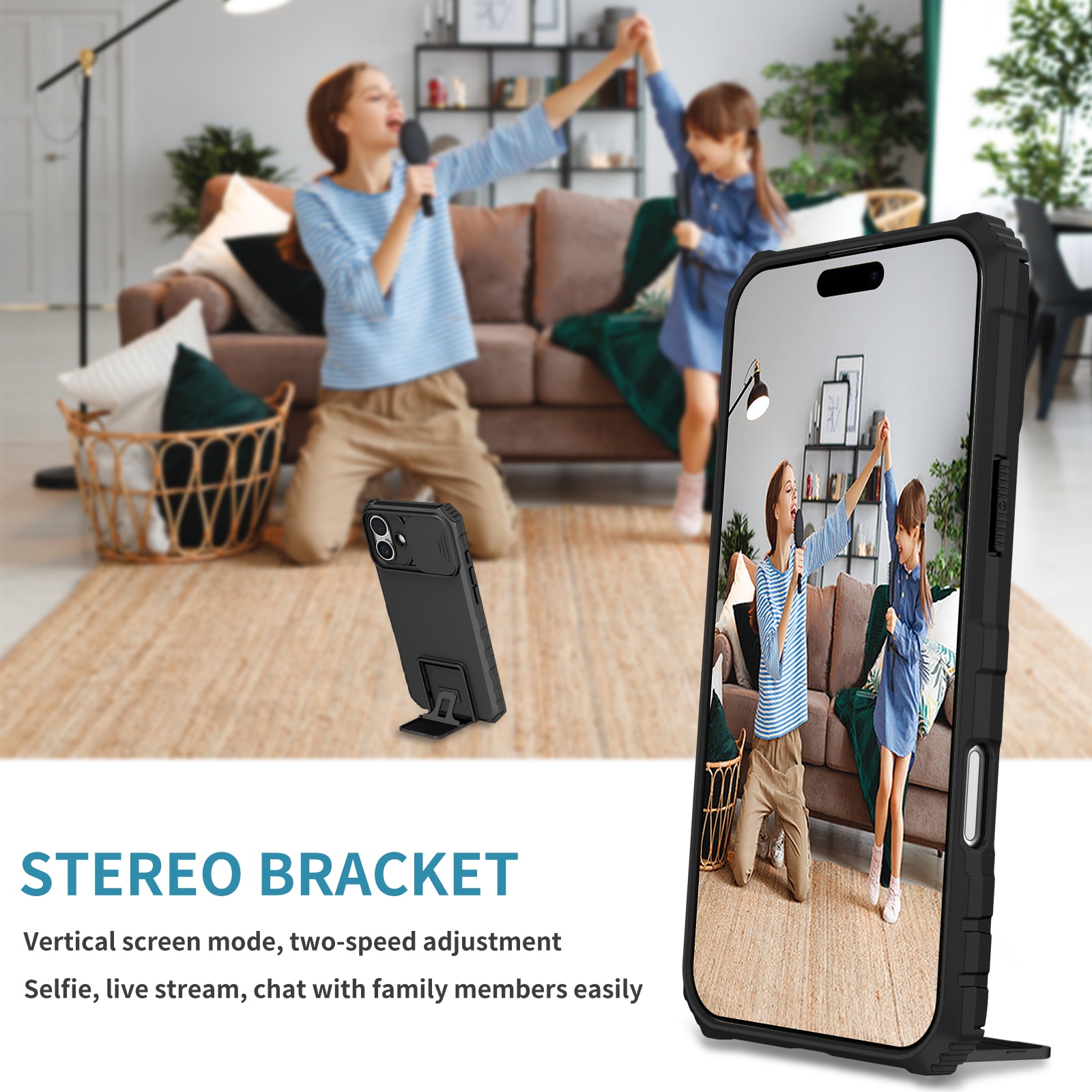 iPhone 17 Kickstand Skal Kameraskydd Svart