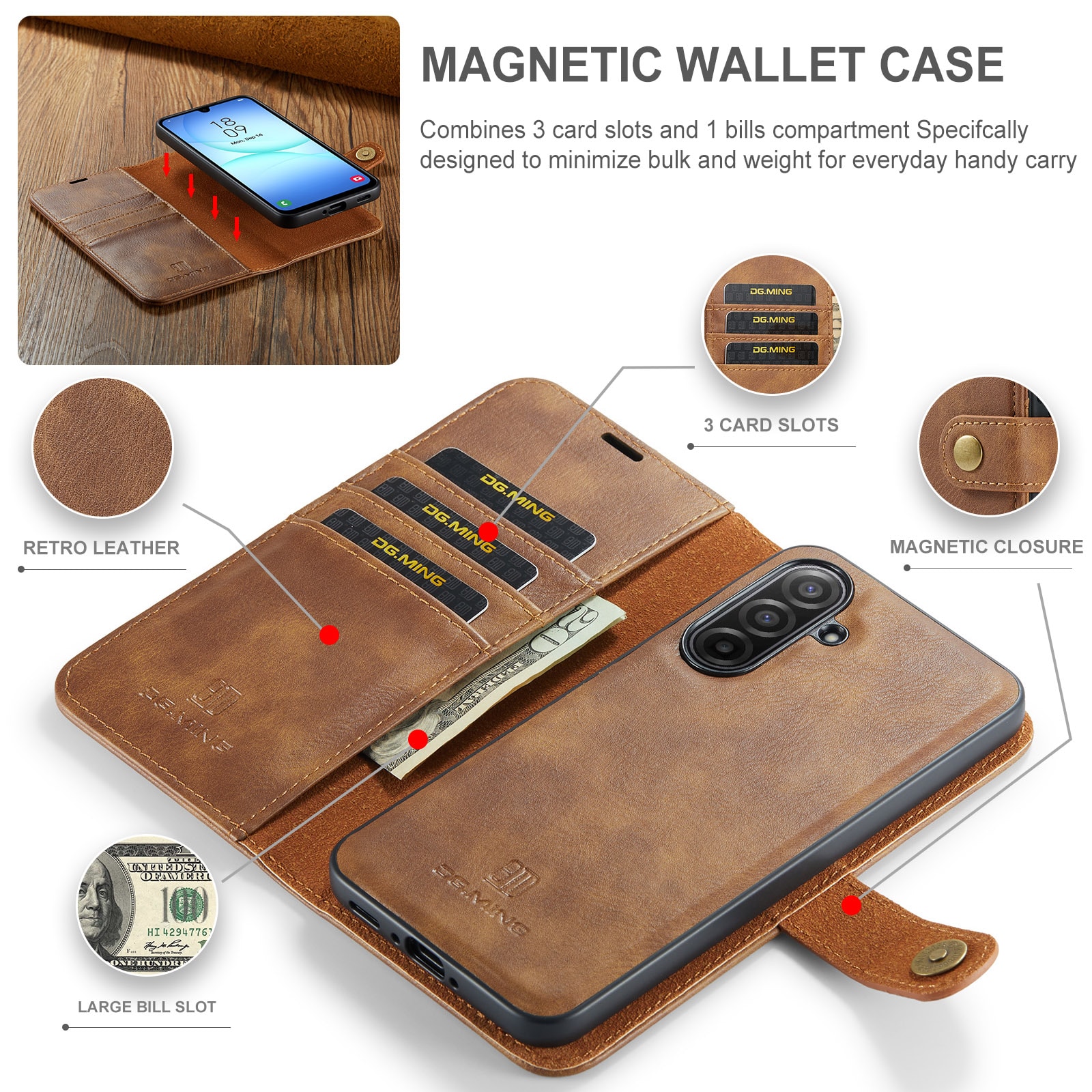 Magnet Wallet Samsung Galaxy A17 Cognac