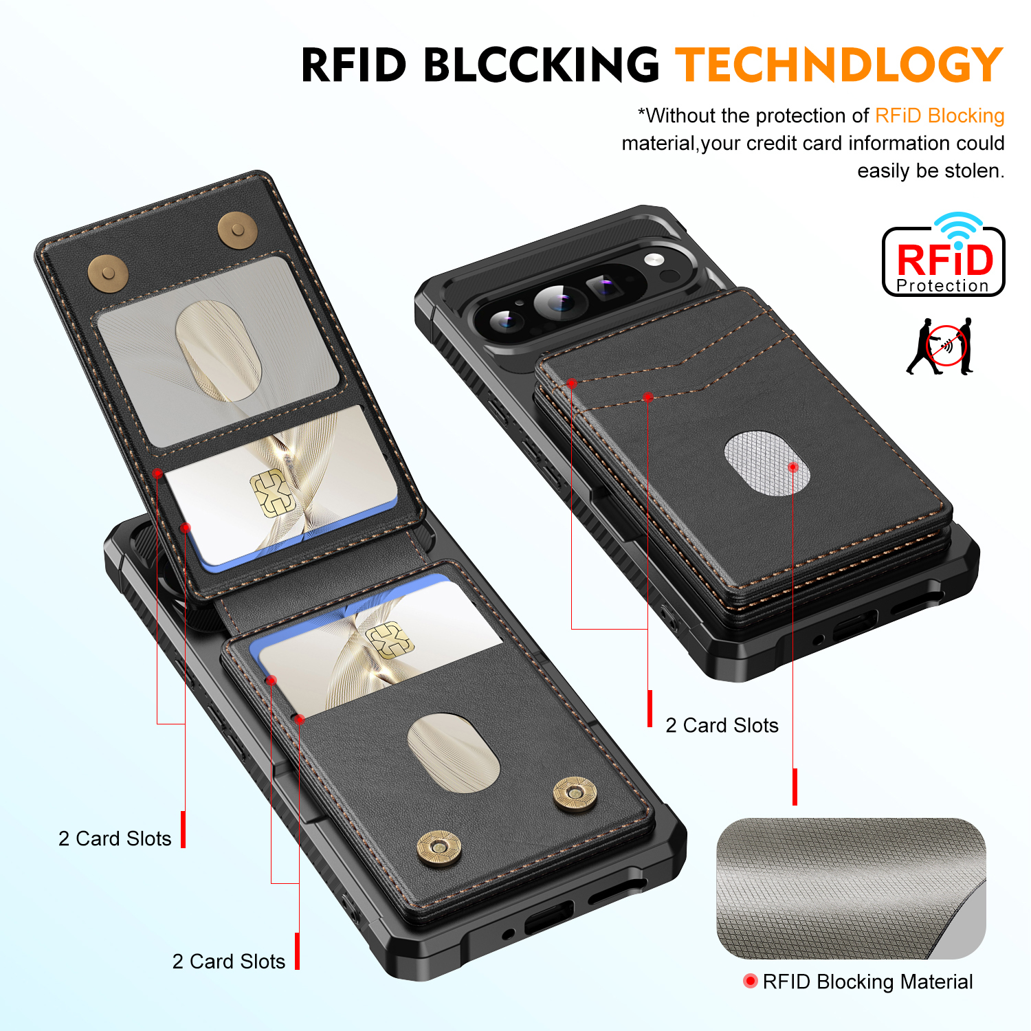 Magnetiskt skal med korthållare Google Pixel 10 Svart
