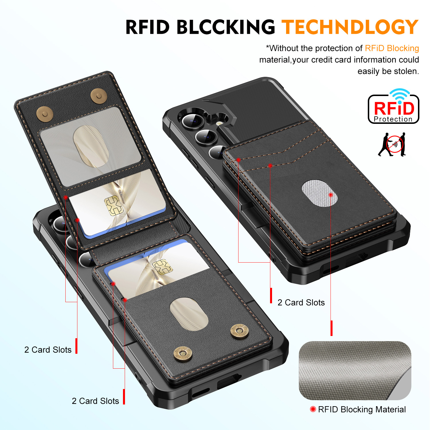Magnetiskt skal med korthållare Samsung Galaxy S24 Svart
