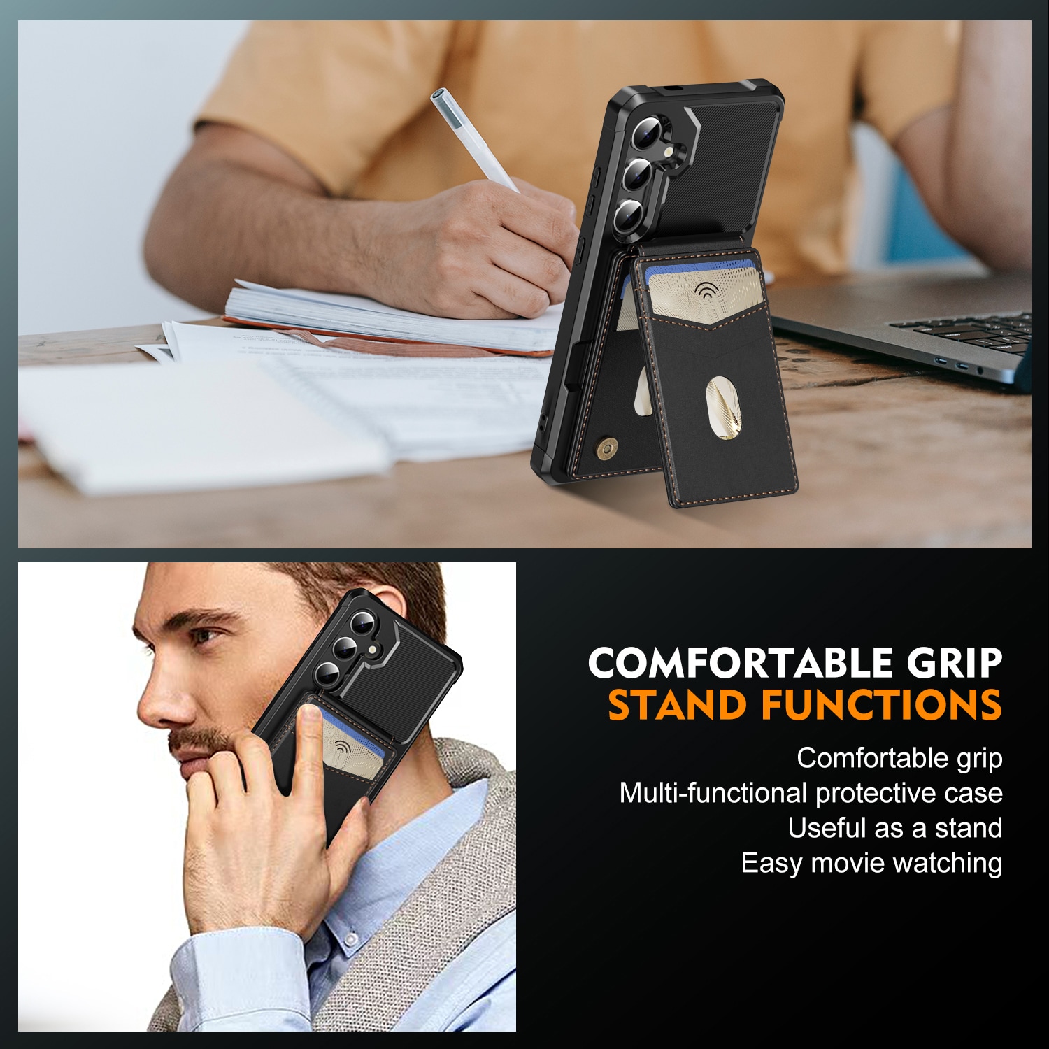 Magnetiskt skal med korthållare Samsung Galaxy S24 Svart