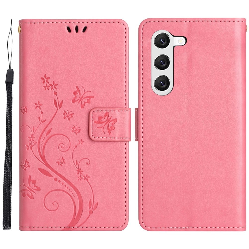 Läderfodral Fjärilar Samsung Galaxy S23 rosa