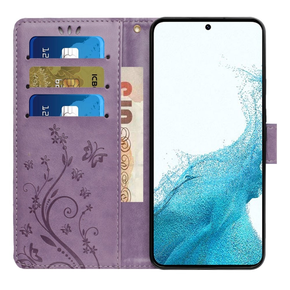 Läderfodral Fjärilar Samsung Galaxy S23 lila