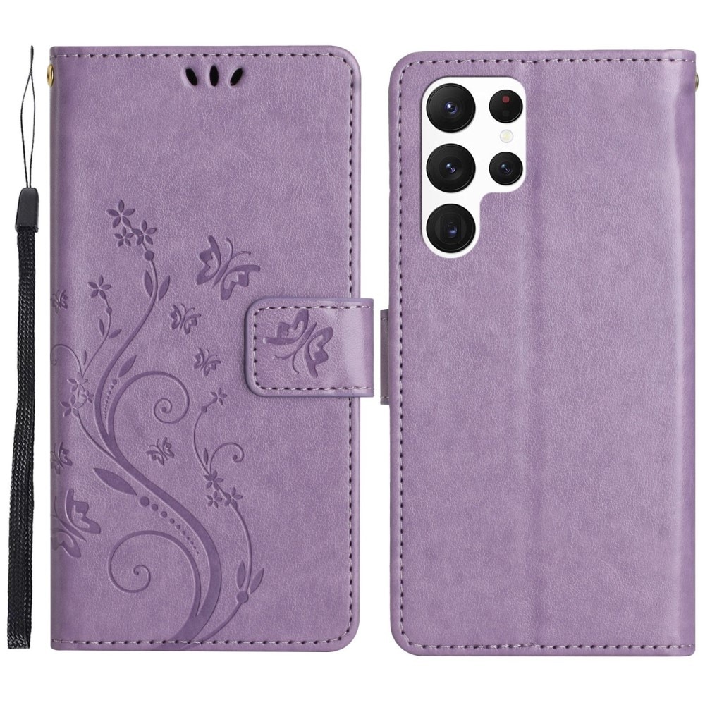 Läderfodral Fjärilar Samsung Galaxy S23 Ultra Lila