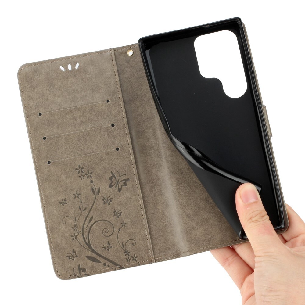 Läderfodral Fjärilar Samsung Galaxy S23 Ultra Grå
