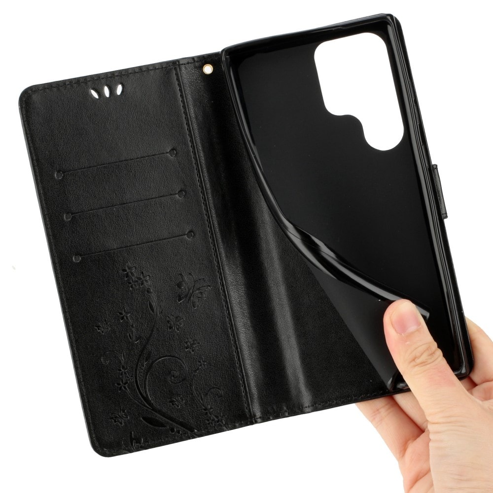 Läderfodral Fjärilar Samsung Galaxy S23 Ultra Svart