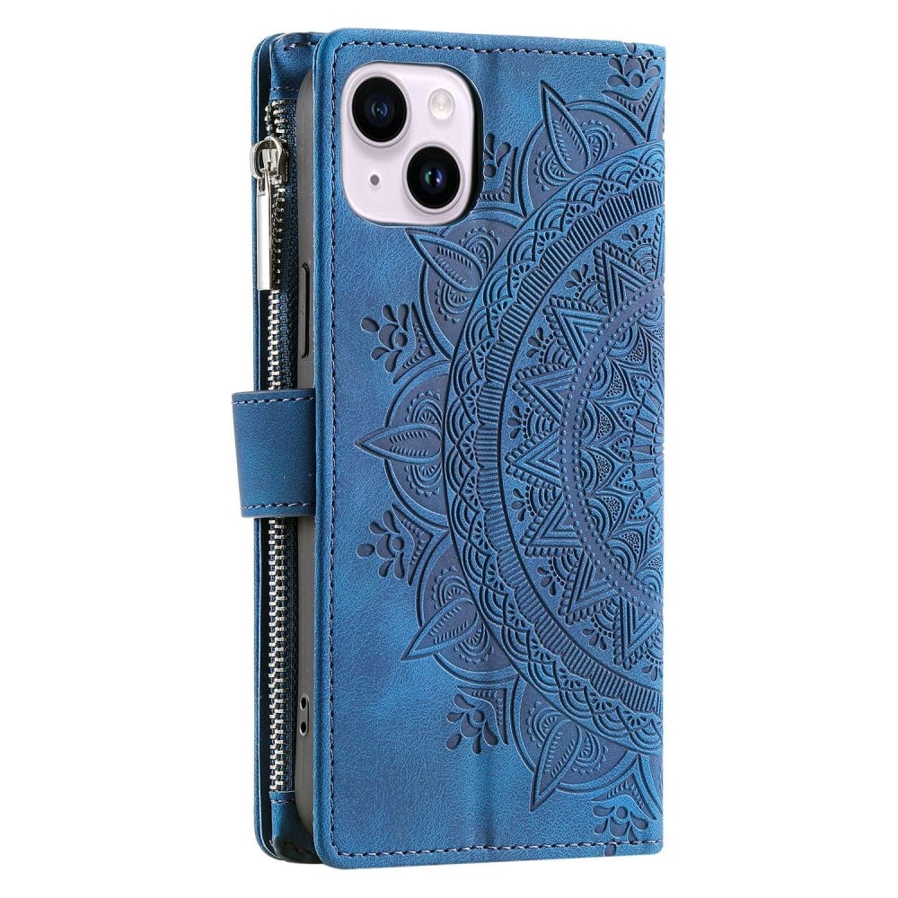 Plånboksväska iPhone 14 Mandala blå
