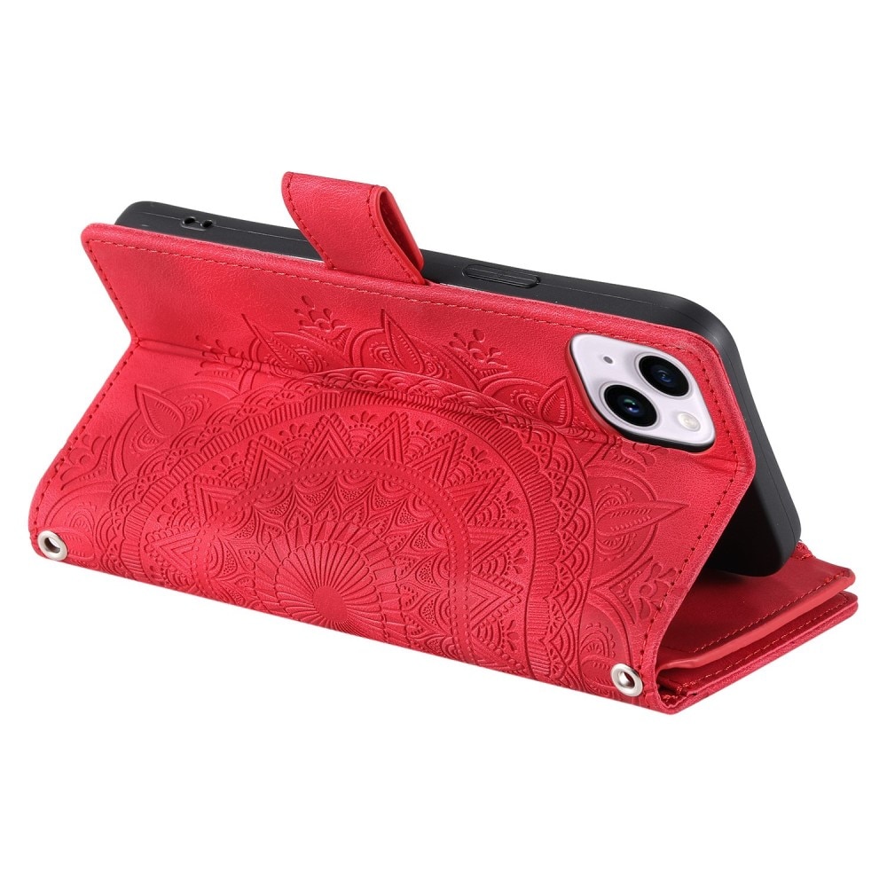 Plånboksväska iPhone 14 Mandala röd