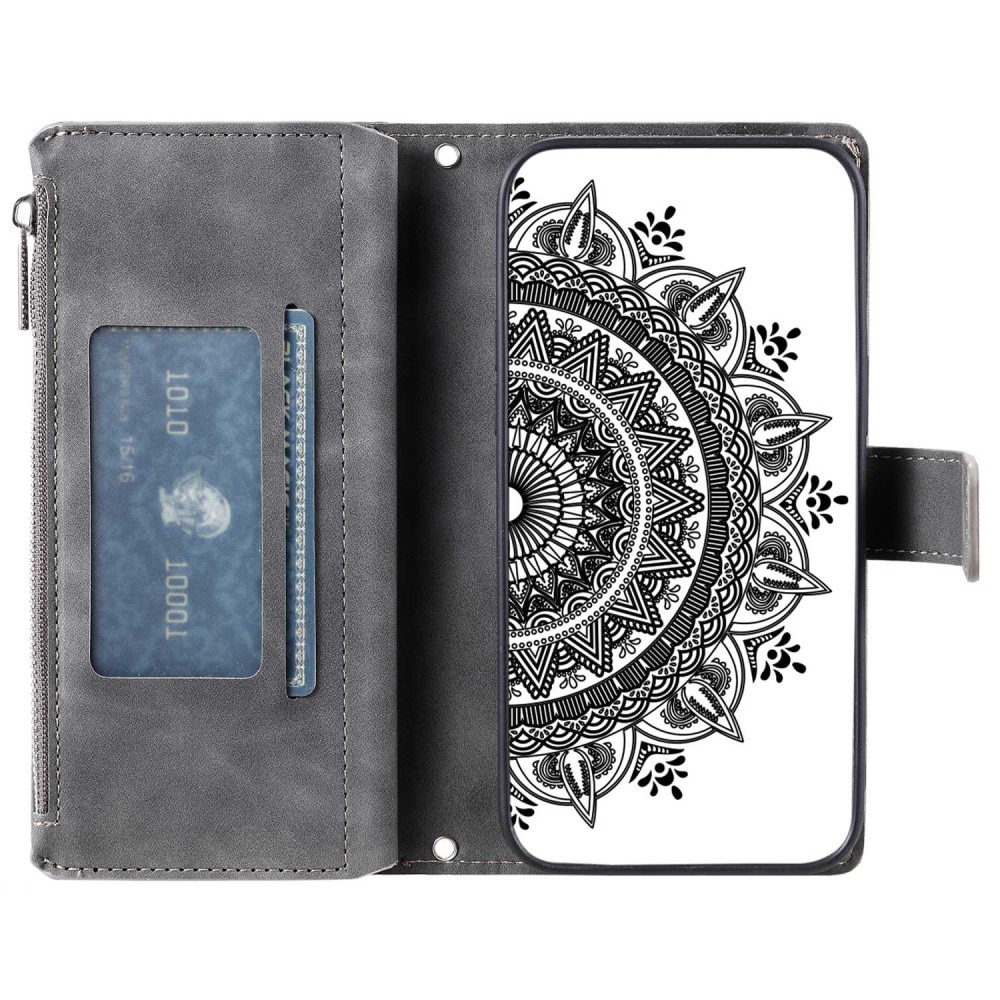 Plånboksväska iPhone 14 Mandala grå