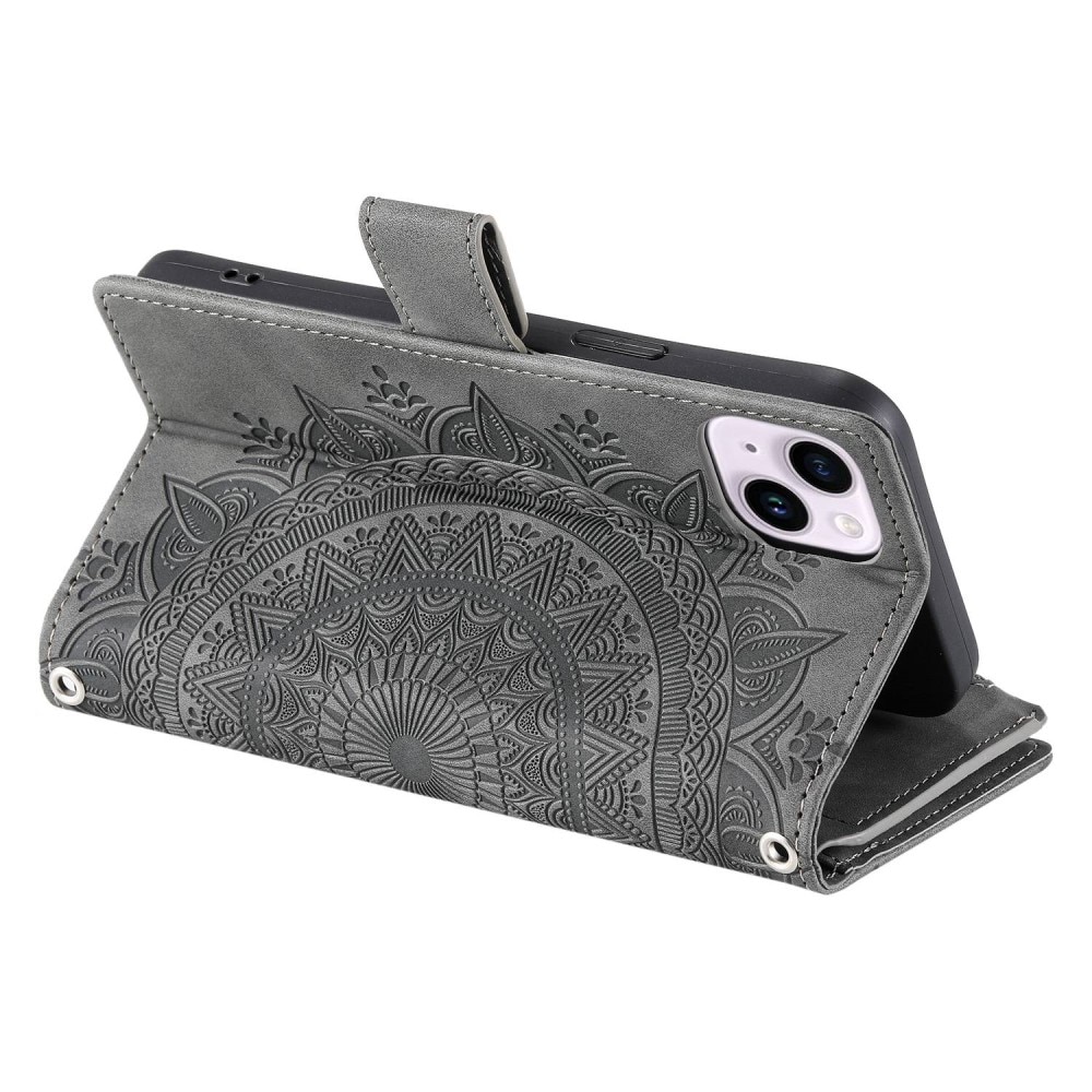 Plånboksväska iPhone 14 Mandala grå
