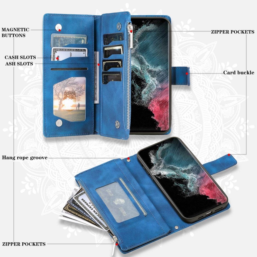 Plånboksväska Samsung Galaxy S23 Ultra Mandala blå