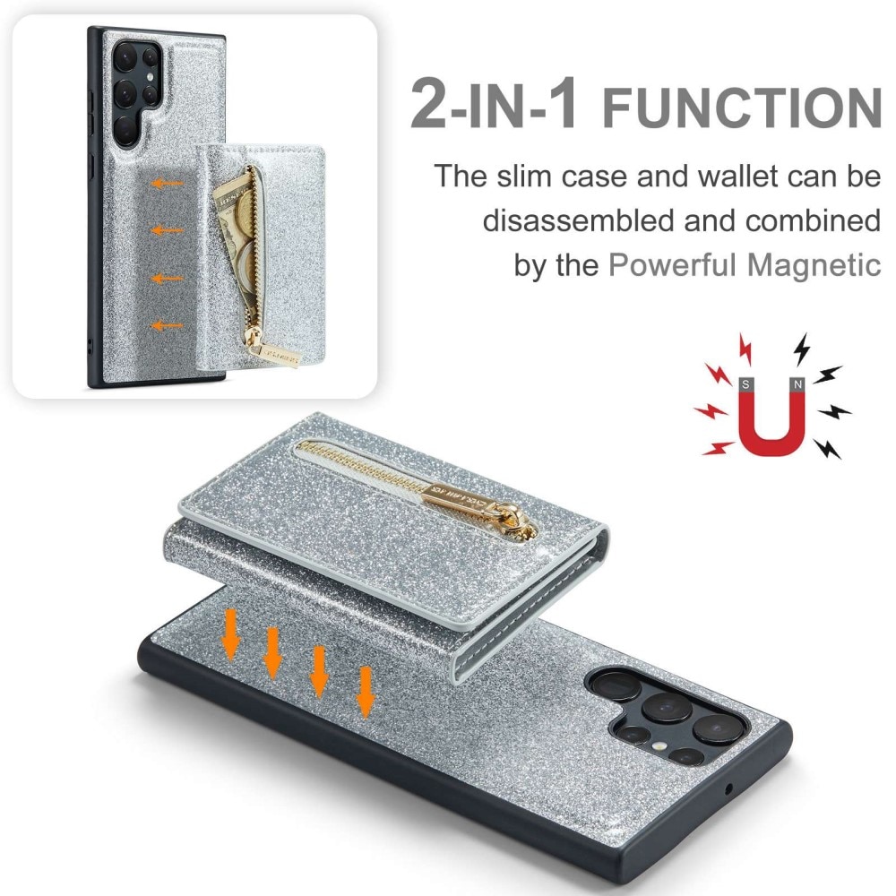 Magnetic Card Slot Case Samsung Galaxy S23 Ultra Glitter silver