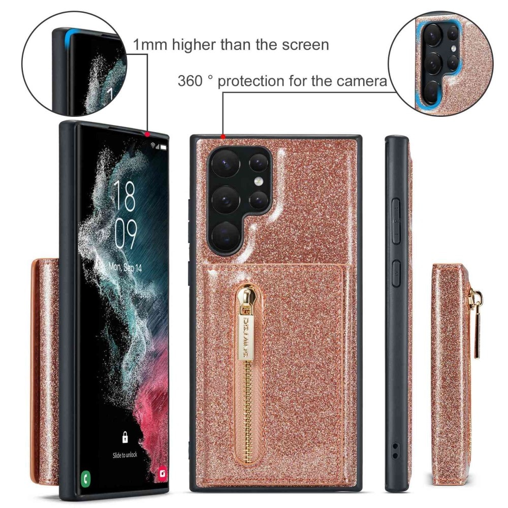 Magnetic Card Slot Case Samsung Galaxy S23 Ultra Glitter roséguld