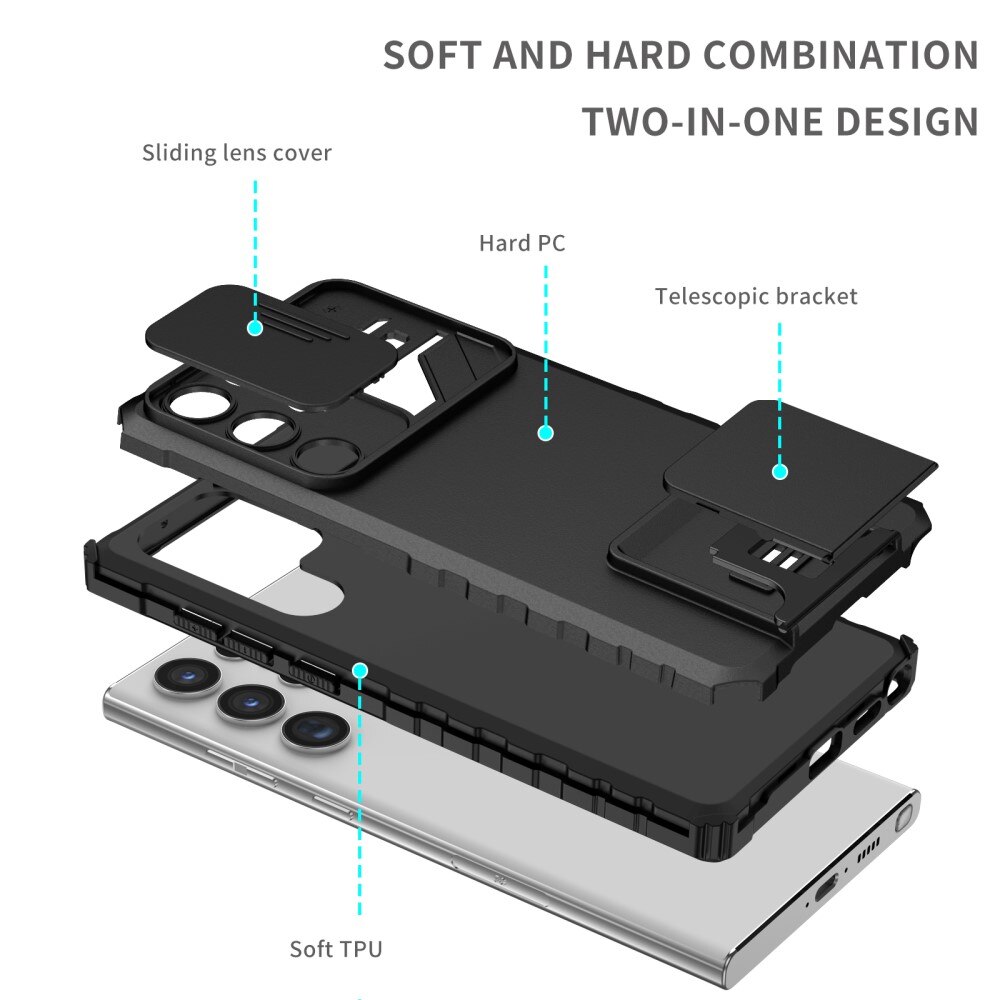 Samsung Galaxy S23 Ultra Kickstand Skal Kameraskydd svart