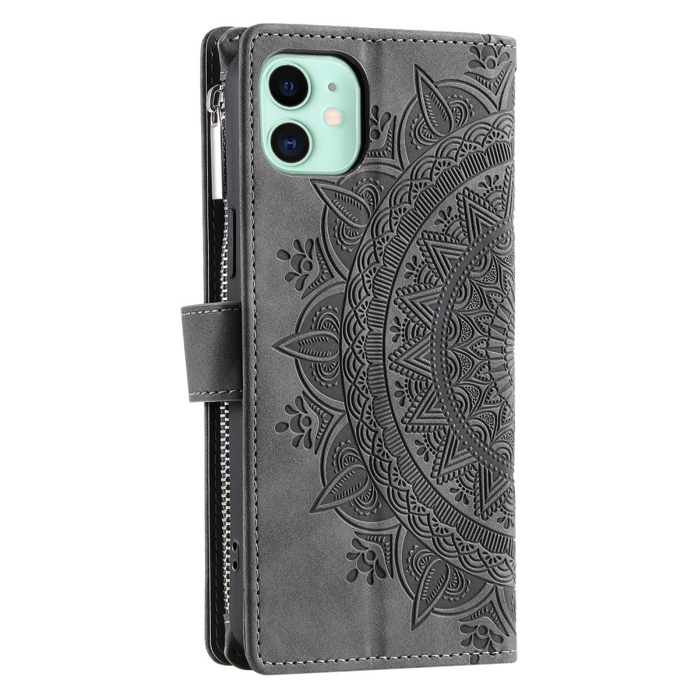 Plånboksväska iPhone 12 Mini Mandala grå