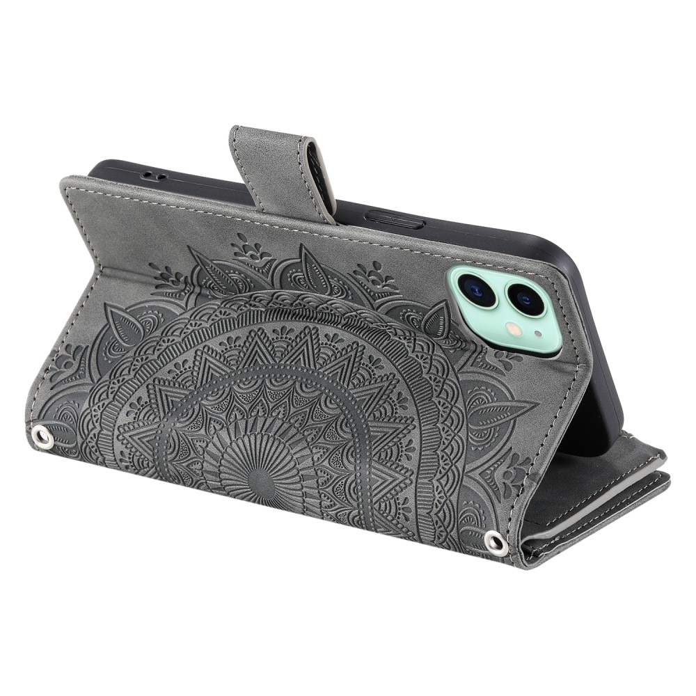 Plånboksväska iPhone 12 Mini Mandala grå