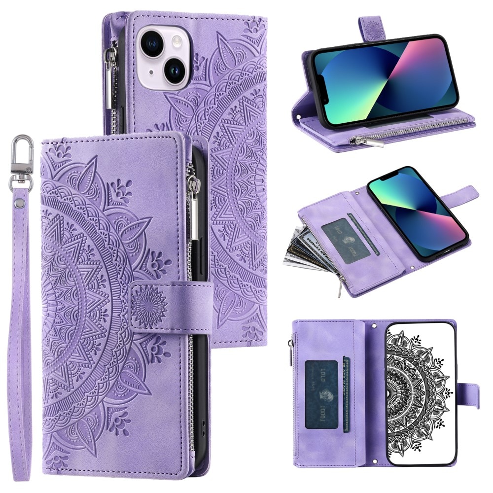 Plånboksväska iPhone 13 Mini Mandala lila
