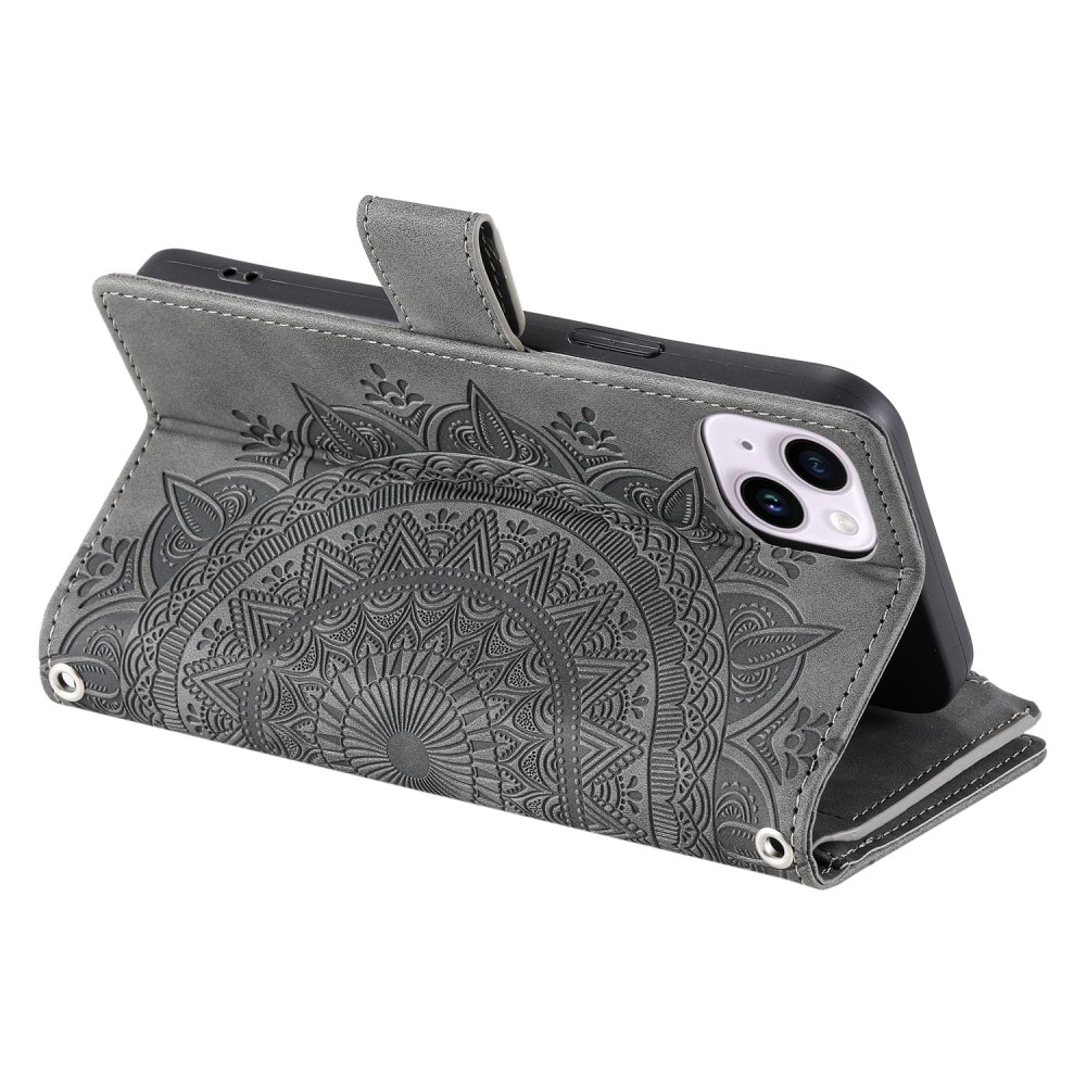 Plånboksväska iPhone 13 Mini Mandala grå