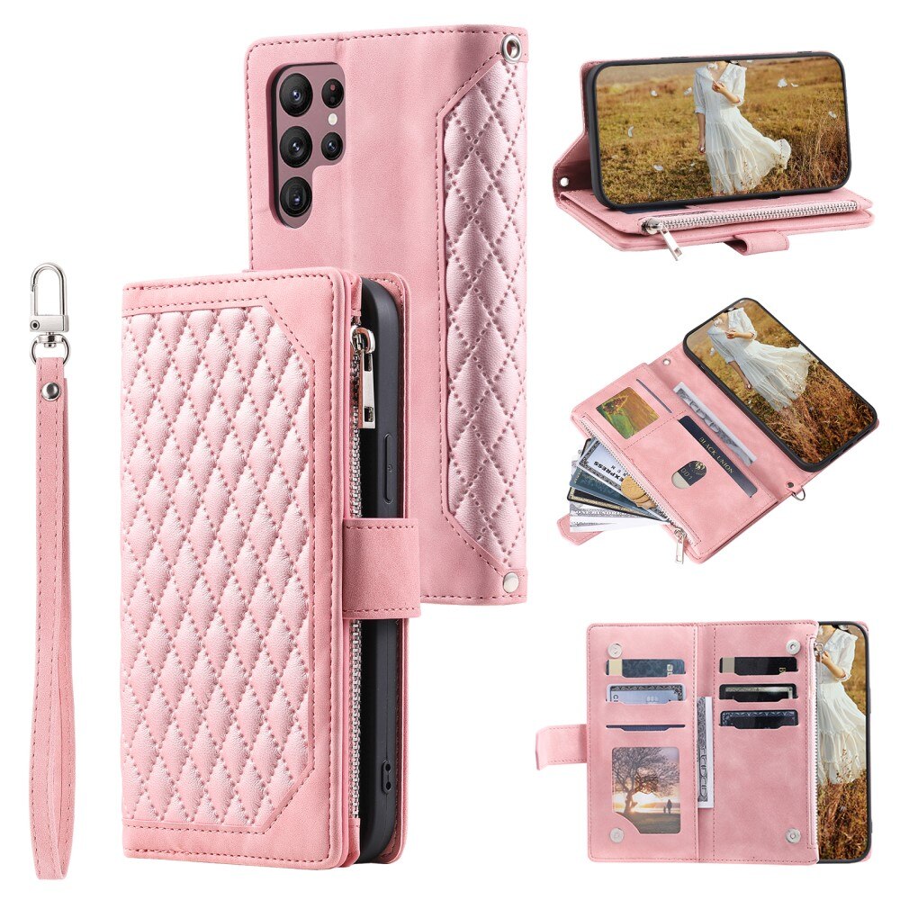 Plånboksväska Samsung Galaxy S23 Ultra Quilted Rosa