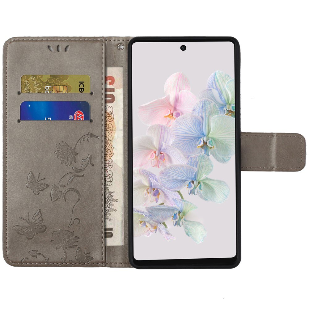 Läderfodral Fjärilar Google Pixel 7a Grå